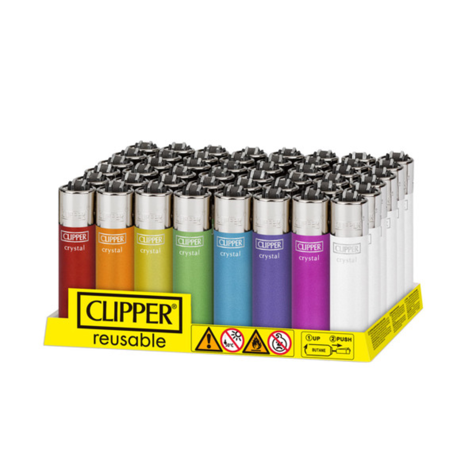 CLIPPER CRYSTAL RAINBOW FLINT LIGHTERS DISPLAY OF 48