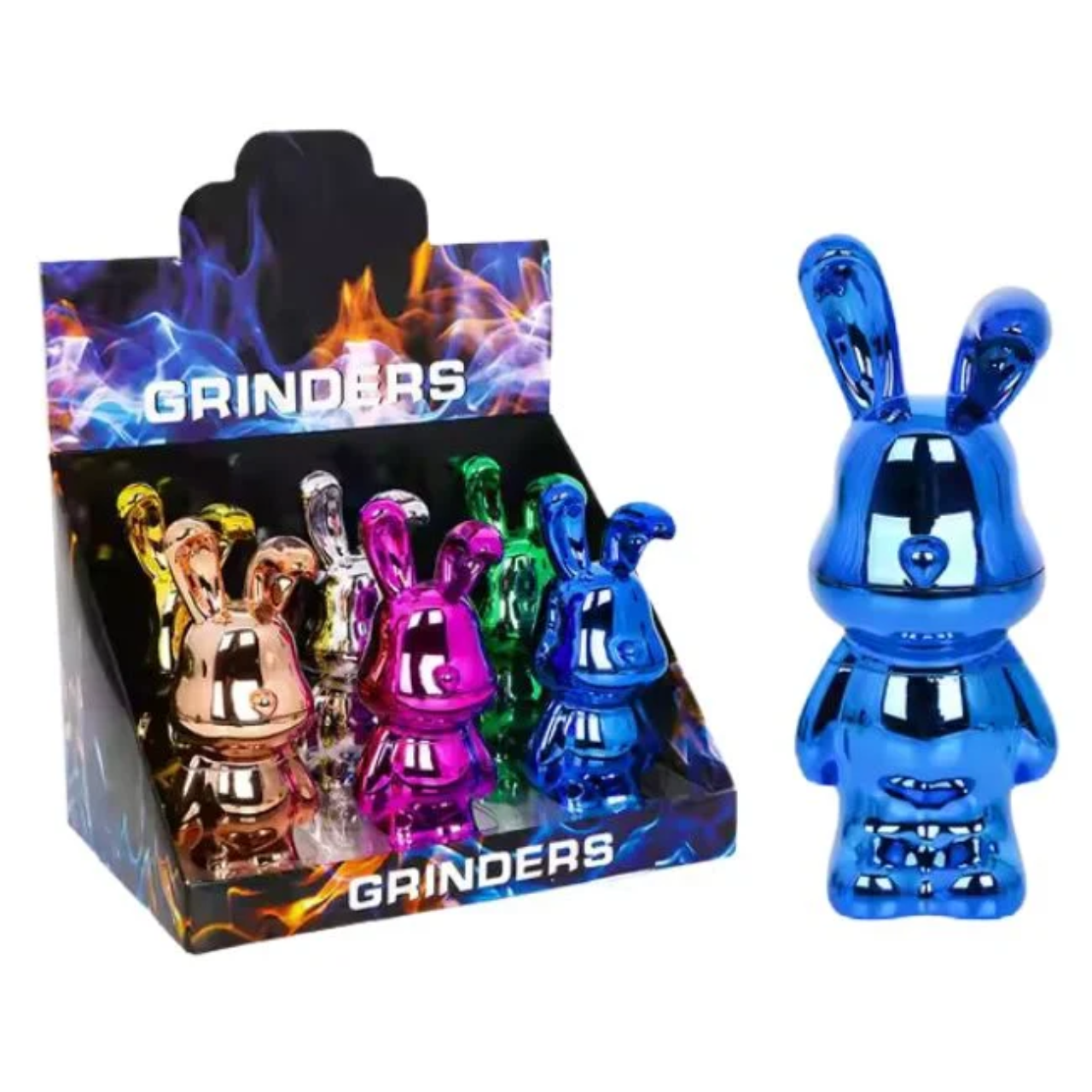BUNNY 3 PART 128MM GRINDER DISPLAY OF 6 ASSORTED COLORS (GR7013)