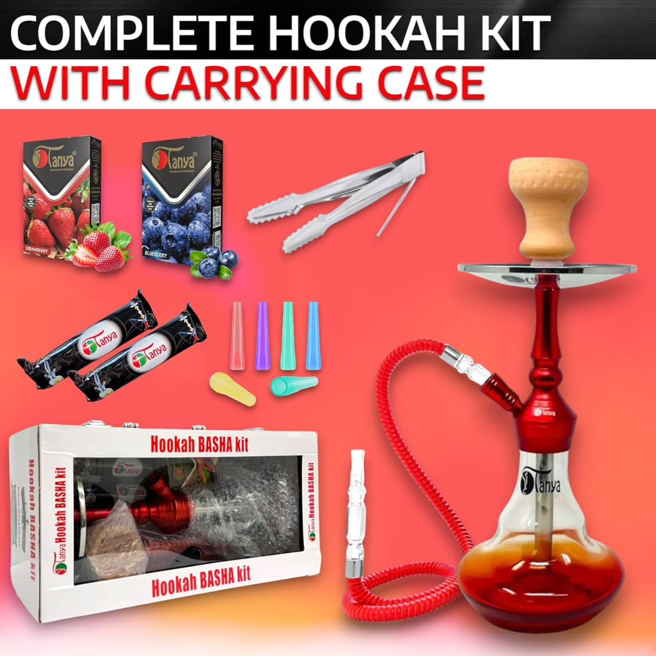 TANYA HOOKAH BASHA KIT 1 HOSE 14" HOOKAH SET WITH CARRYING CASE
