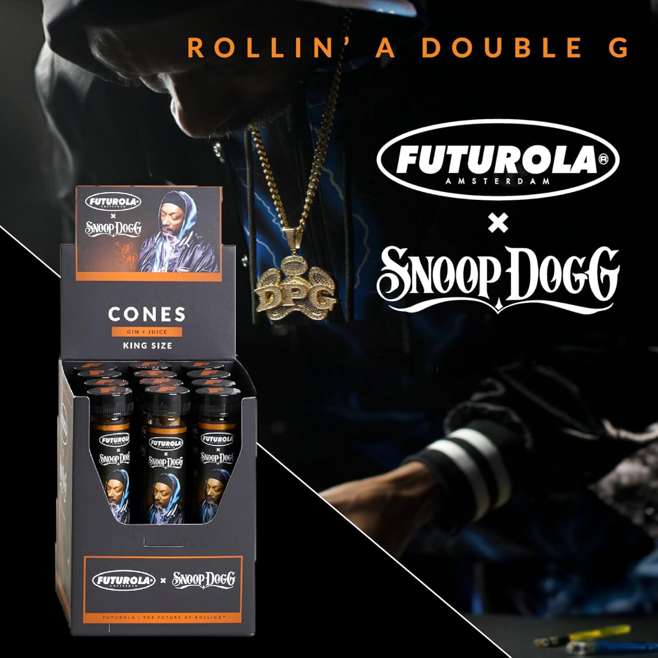 FUTUROLA X SNOOP DOGG TERPENE INFUSED BLUNT CONES KING SIZE GIN+JUICE DISPLAY OF 12