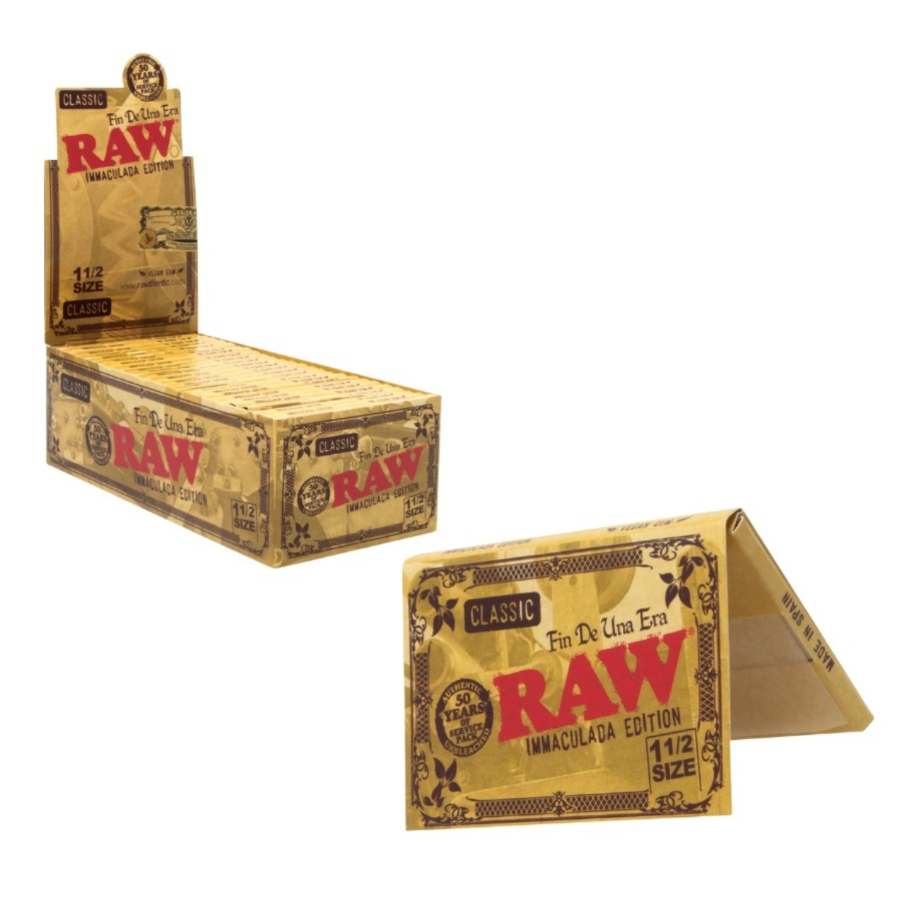 RAW CLASSIC IMMACULADA EDITION 1 1/2 33CT ROLLING PAPERS DISPLAY OF 25 (RAW-195)