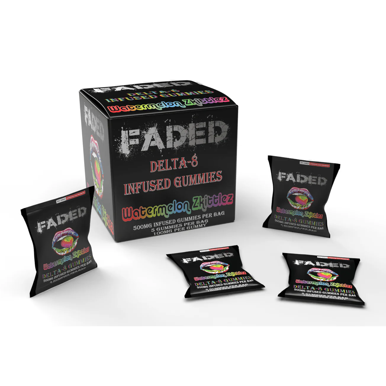 FADED | Gummies | D8 + THC-P | 20 Pack Box | 5 CT | 500MG product image