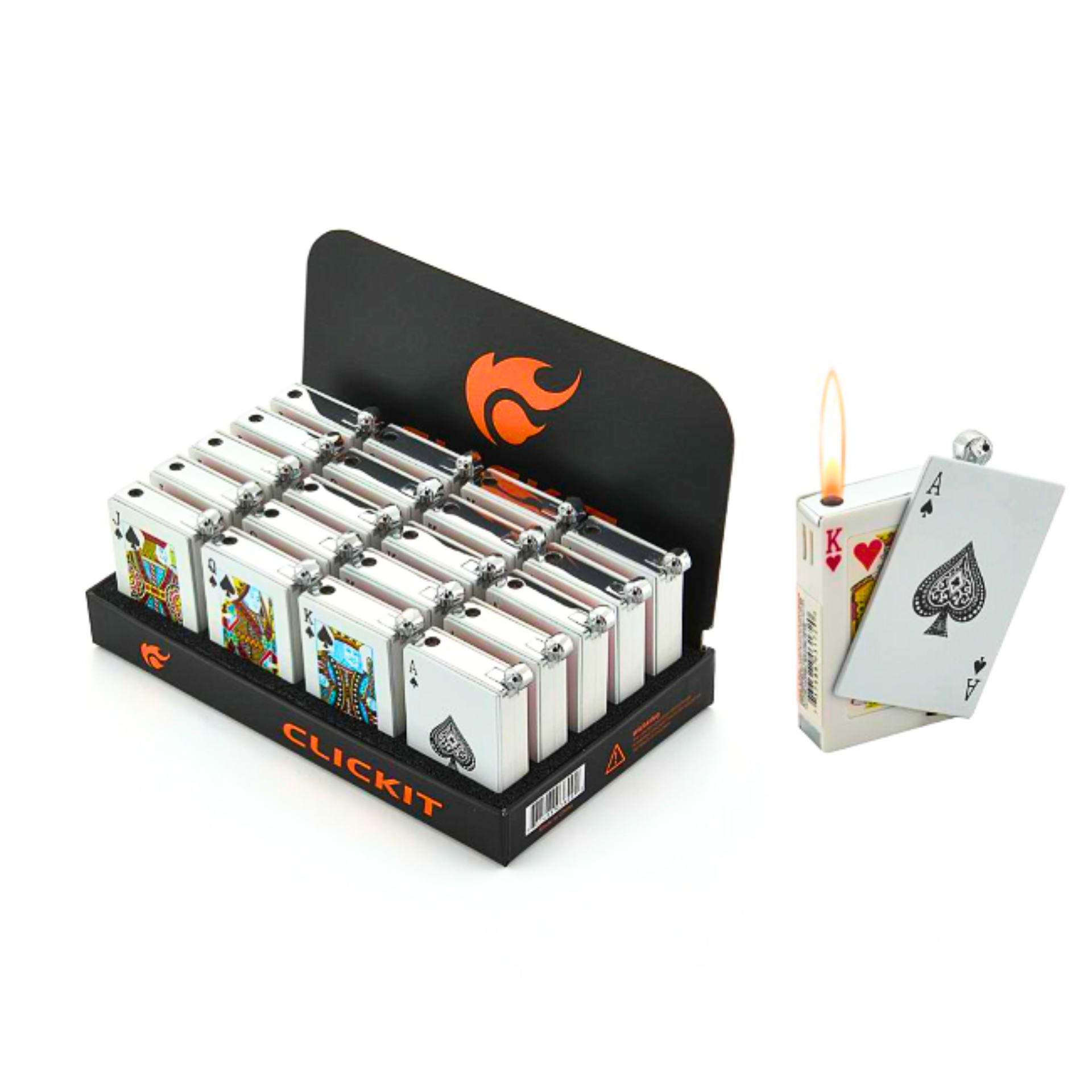 CLICKIT PLAYING CARDS LIGHTER ASSORTED COLORS DISPLAY OF 20