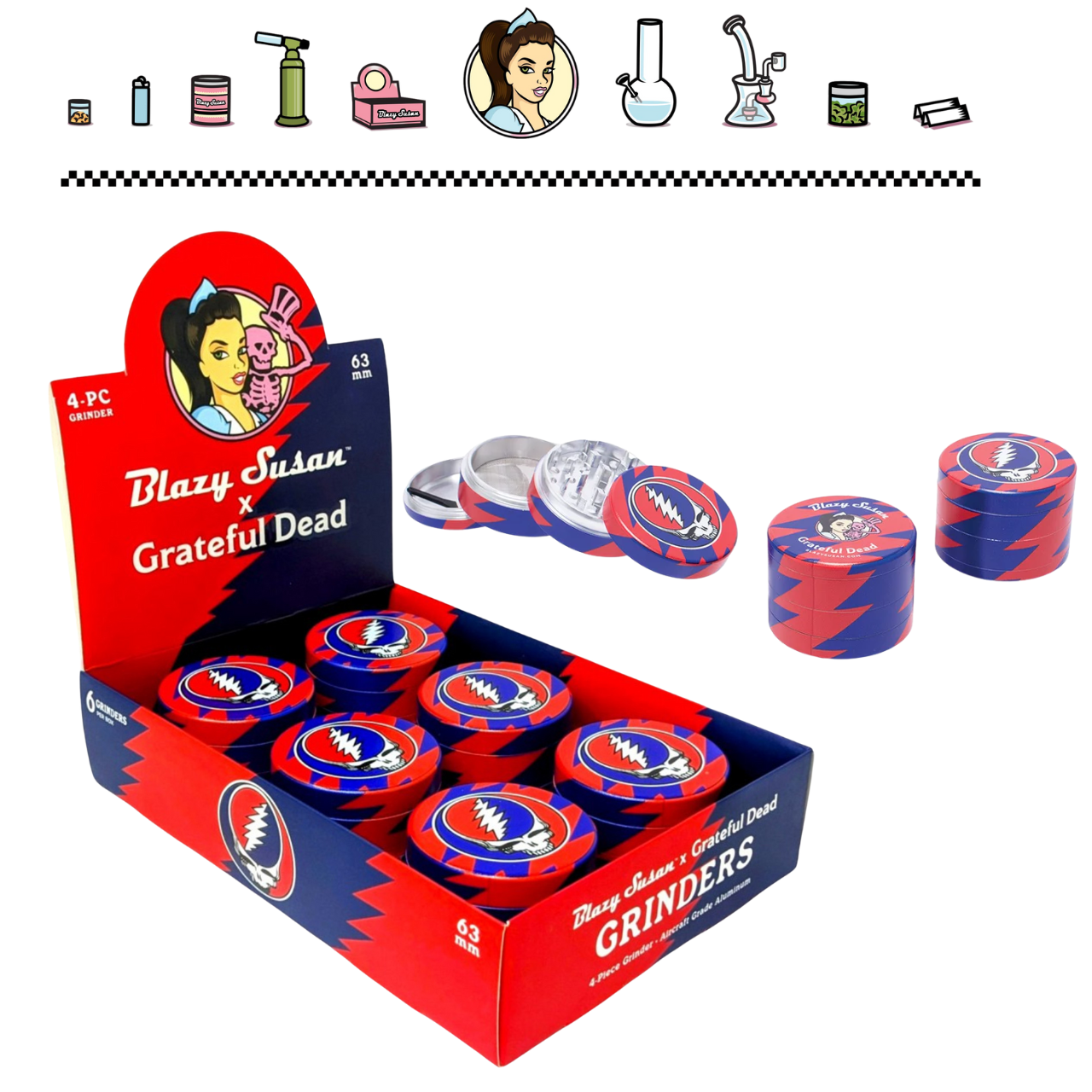グレイトフル・デッド セット「個体売りのみ」 BLAZY SUSAN X GRATEFUL DEAD 4PC GRINDER DISPLAY OF 6