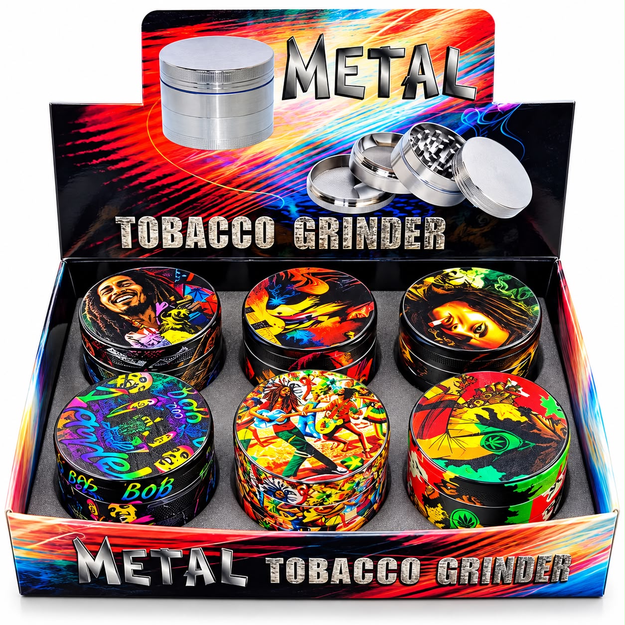 Rasta Man Illustrated 4pc Metal Grinder (6ct) 7635 - image 1