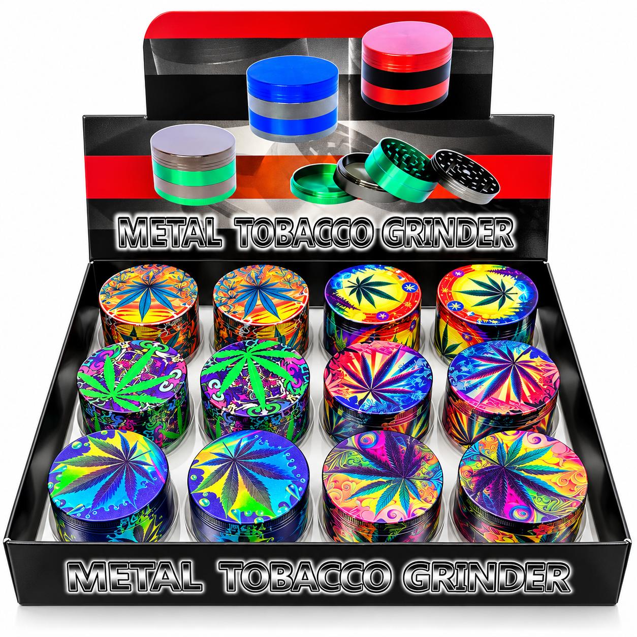 Tobacco 4pc Metal Grinder Psychedelic Leaf (12ct) 7639 - image 1