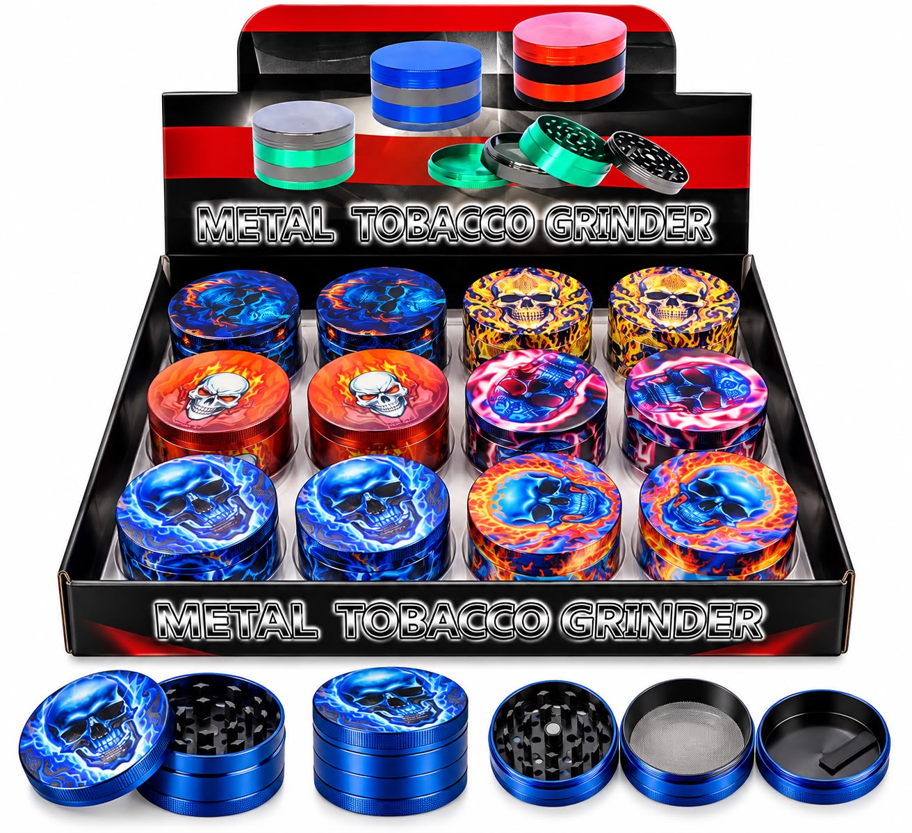 Tobacco 4pc Metal Grinder Blue Cannabis (12ct) 7644 - image 1
