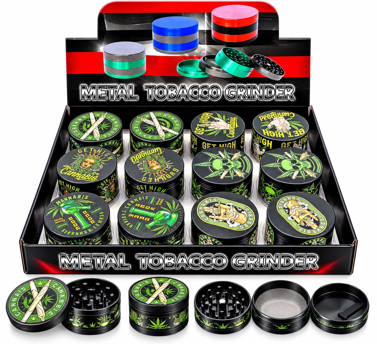 Tobacco 4pc Metal Grinder Cannabis Design (12ct) 7643 - image 1
