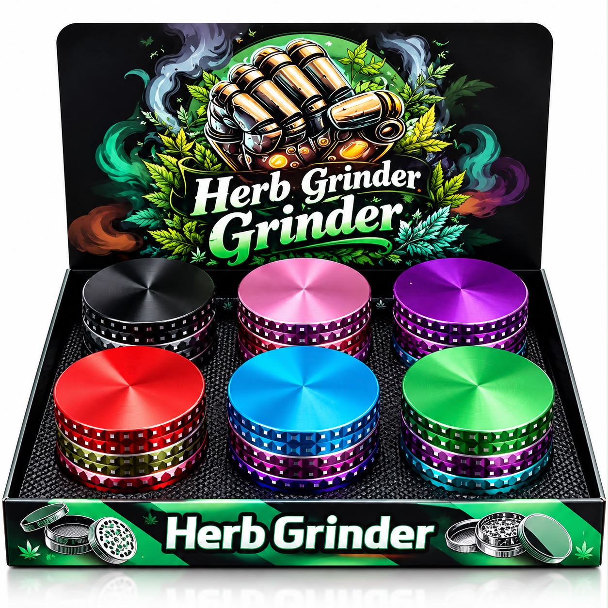 Herb 4pc Metal Grinder Multi Color Design (6ct) 7660 - image 1