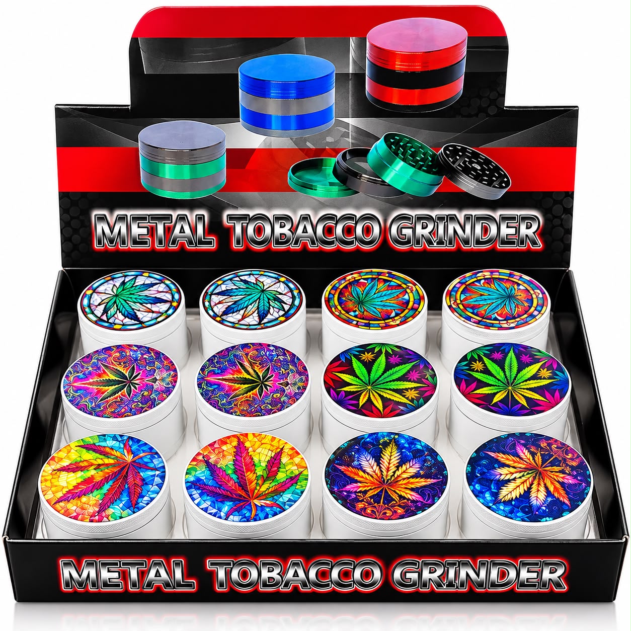 Tobacco 4pc Metal Grinder Psychedelic Leaf (12ct) 7655 - image 1