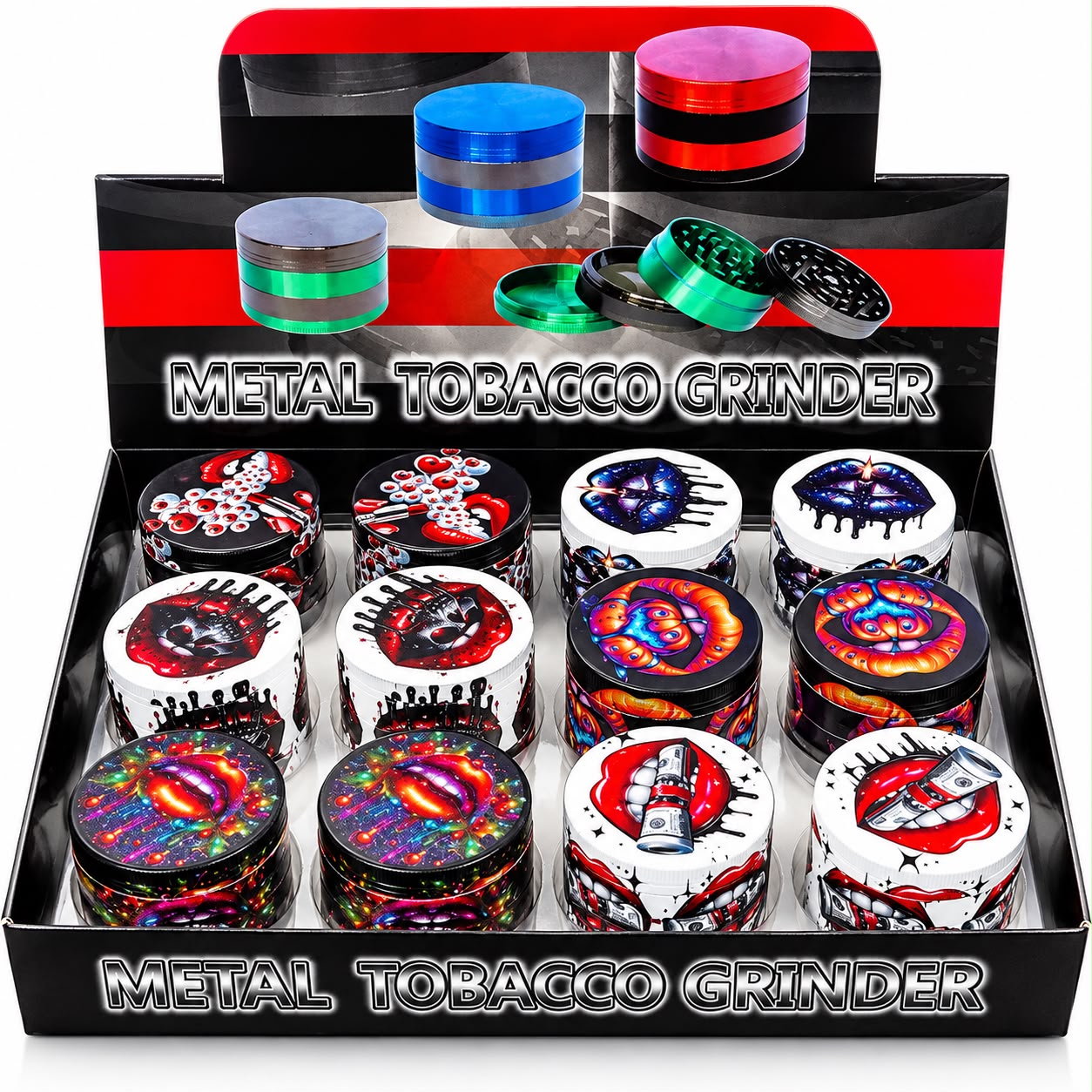 Tobacco 4pc Metal Grinder Lips Design (12ct) 7658 - image 1