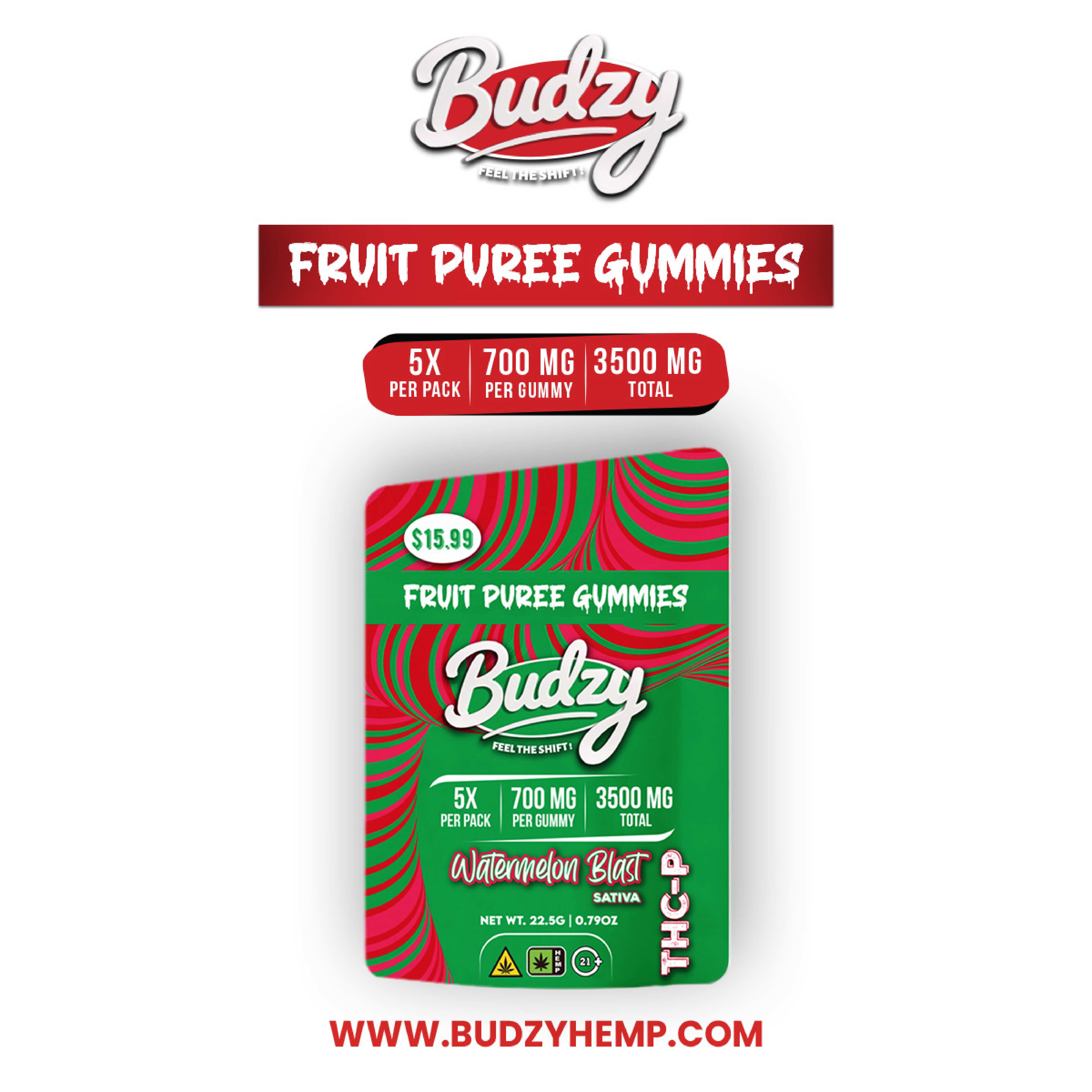 Budzy THC-p Fruit Puree Gummies 3500 mg | 5 pk 11319 - image 1