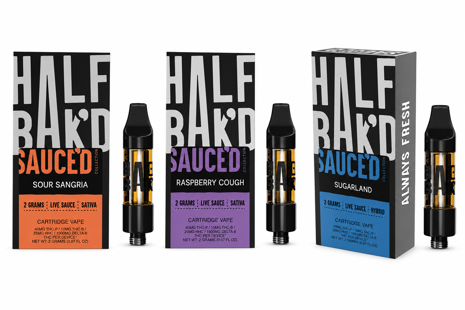 Half Bak'd 2g Live Resin Sauced Exotic THCP Cartridge 5ct product image