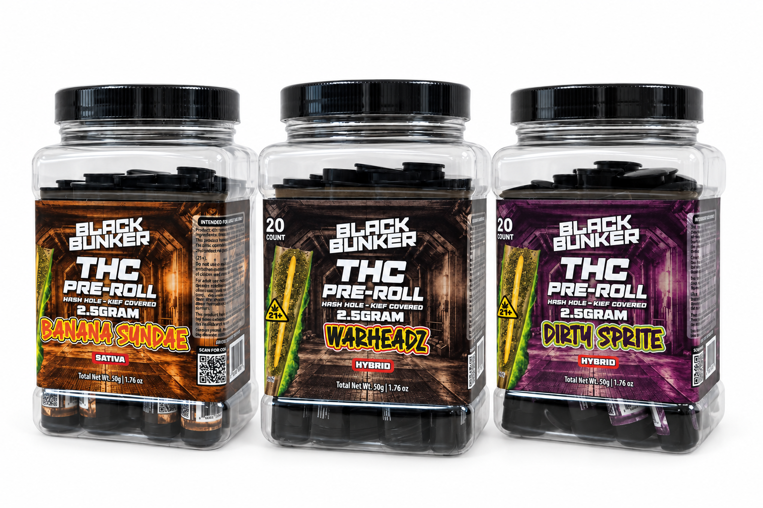 Black Bunker 2.5g THC Hash Hole Kief Covered Pre Roll 20ct Jar product image