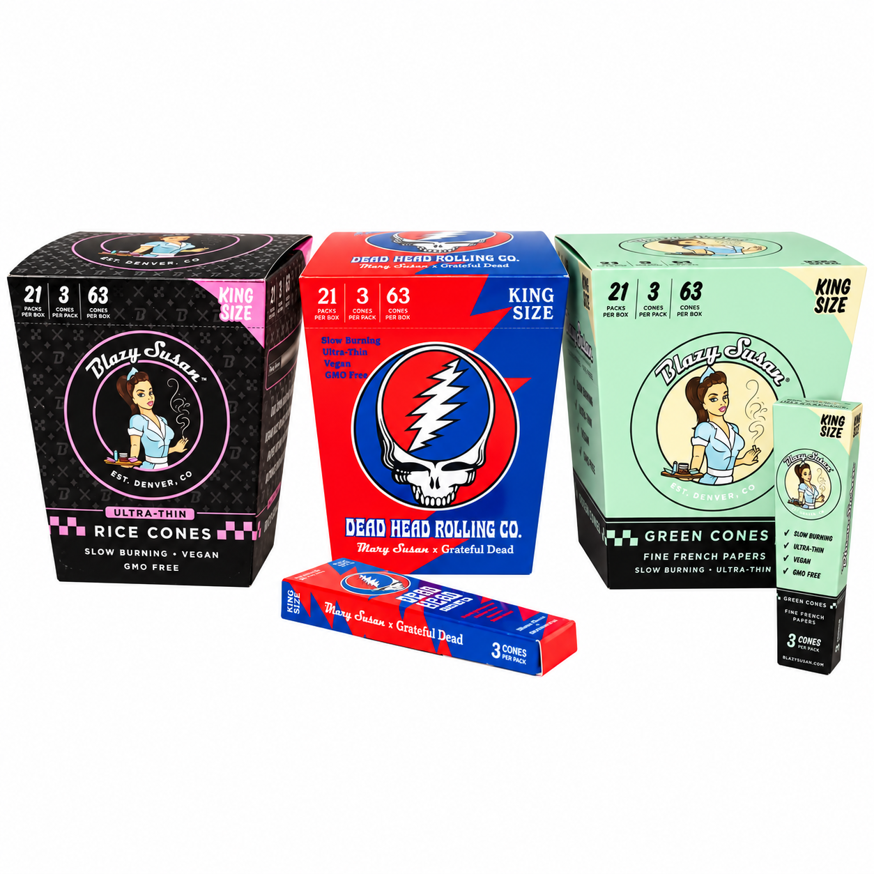 BLAZY SUSAN - CONES - KING SIZE - 21 PACKS - 21 PACKS PER BOX 3 CONES PER PACK product image
