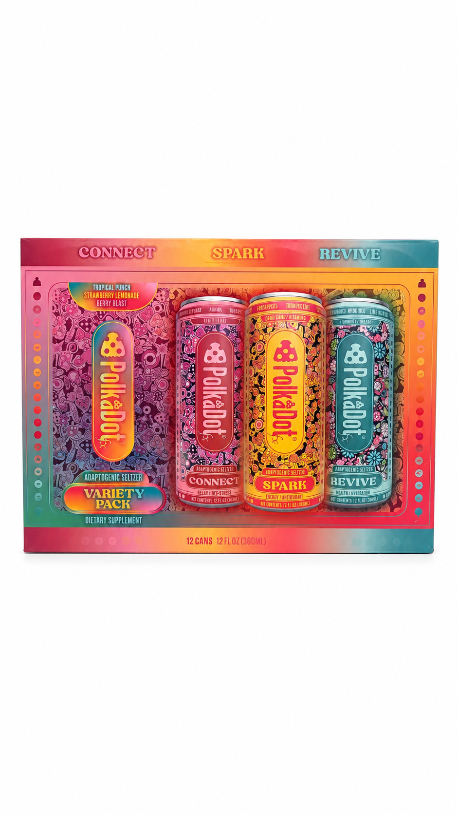Polk-A-Dot 12oz Seltzer Variety Pack w/ 3 Flavors - Berry Blast , Strawberry Lemonade , Tropical Punch product image