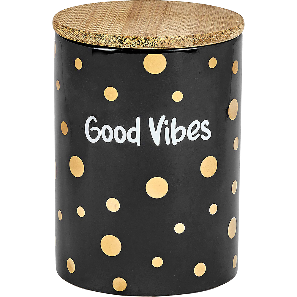 Fujima Black Good Vibes Gold Polka Dots Deluxe Canister Stash Jar 1CT (C12) C product image