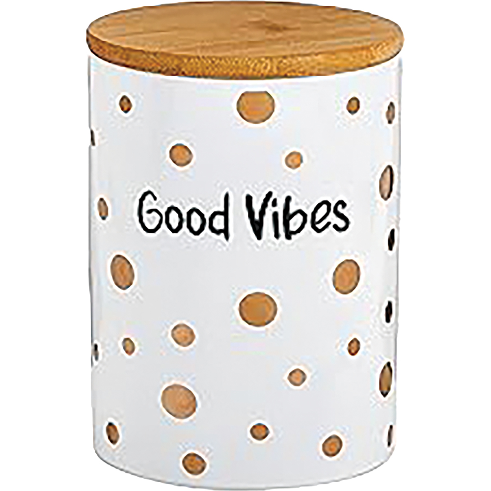 Fujima White Good Vibes Gold Polka Dots Deluxe Canister Stash Jar 1CT (C12) C product image