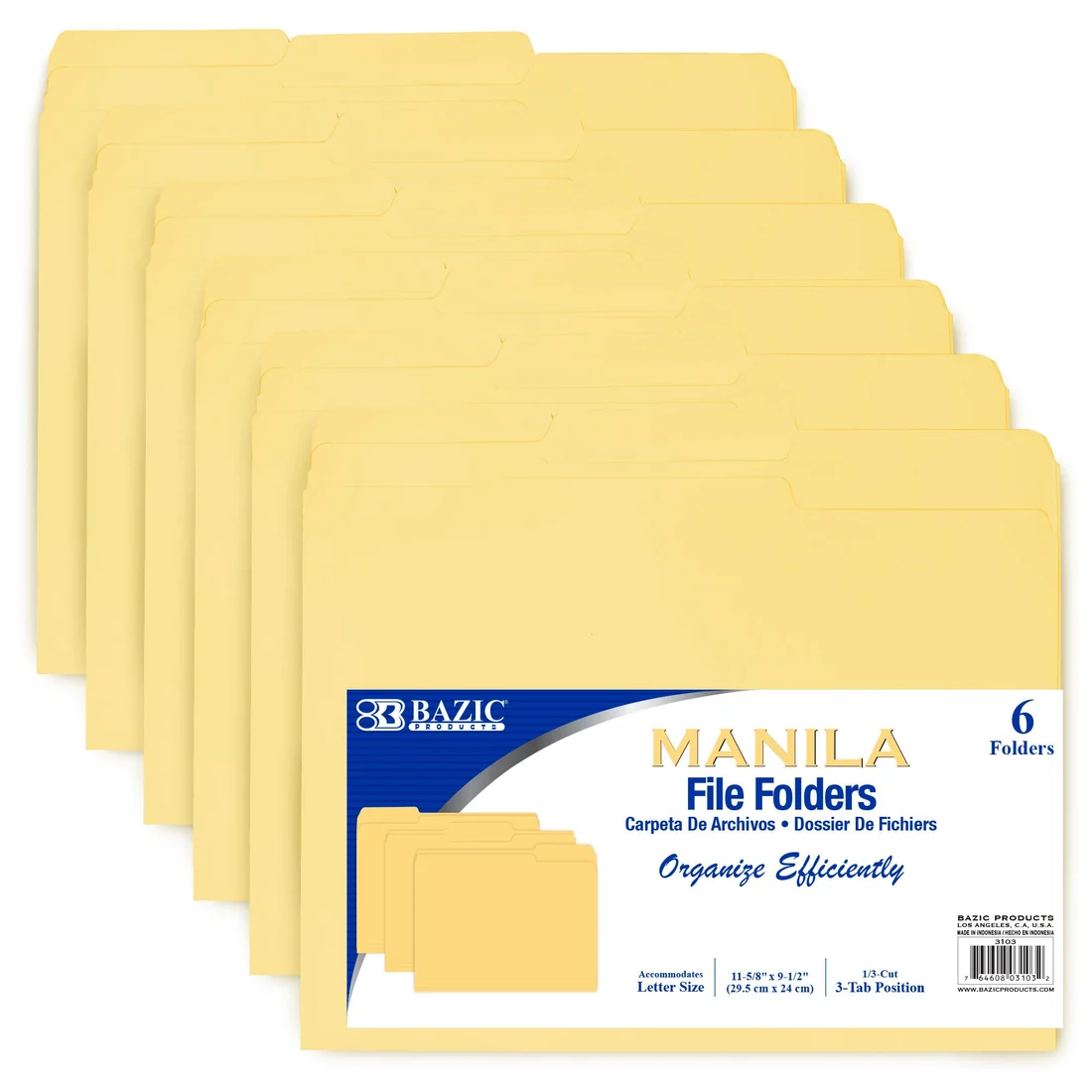 Bazic 1/3 Cut Letter Size Manila File Folder (6/Pack) 1CT #3103 product image