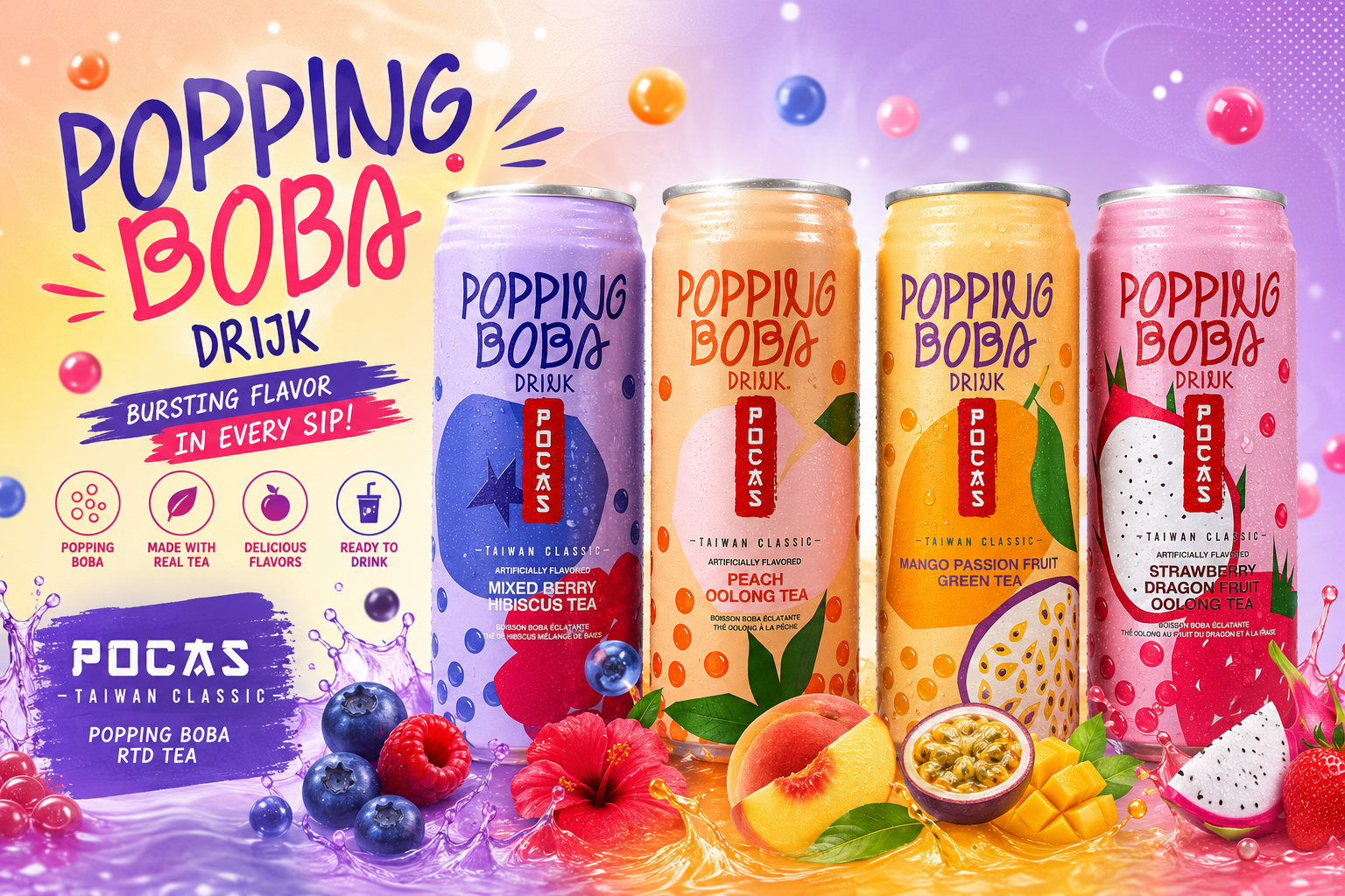 Bev Pocas Popping Boba Rtd Tea 15.2OZ 12CT product image
