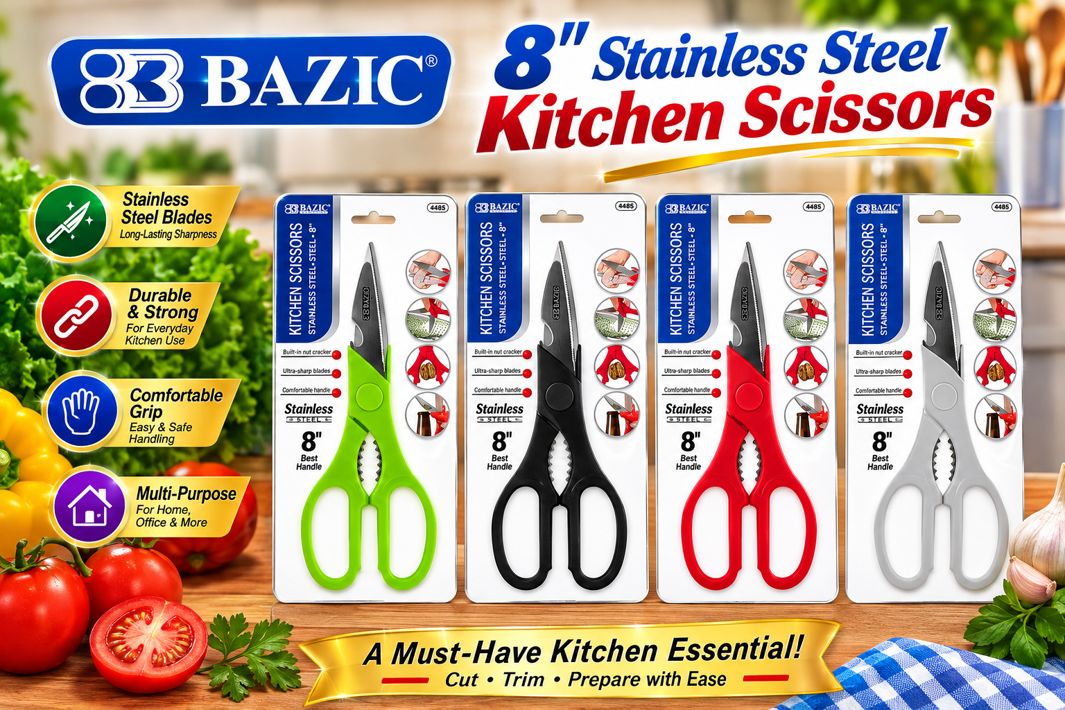 Bazic 8" Stainless Steel Kitchen Scissors 1CT (C24) product image