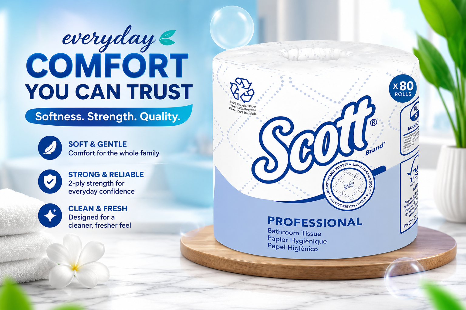 Bathroom Tissue Scott White 473 Sheets 2-Ply 1CT (C80) product image