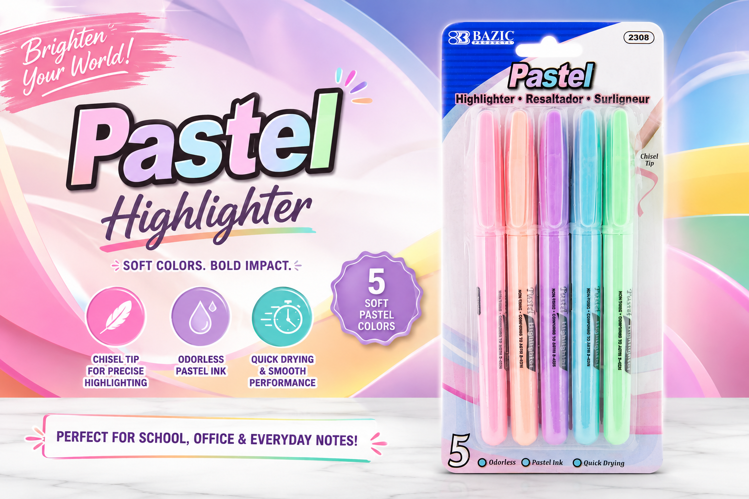 Bazic Pastel Highlighter 5/PK #2308 1CT (C24) product image