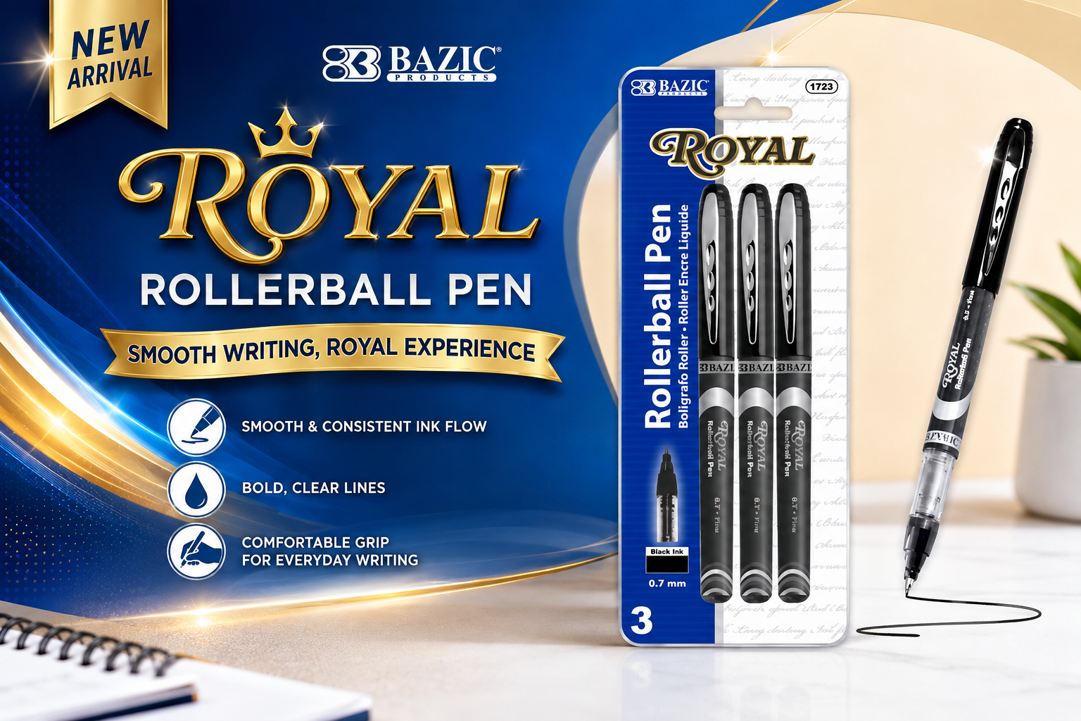 Bazic Royal Rollerball Pen 3/PK #1723 1CT product image