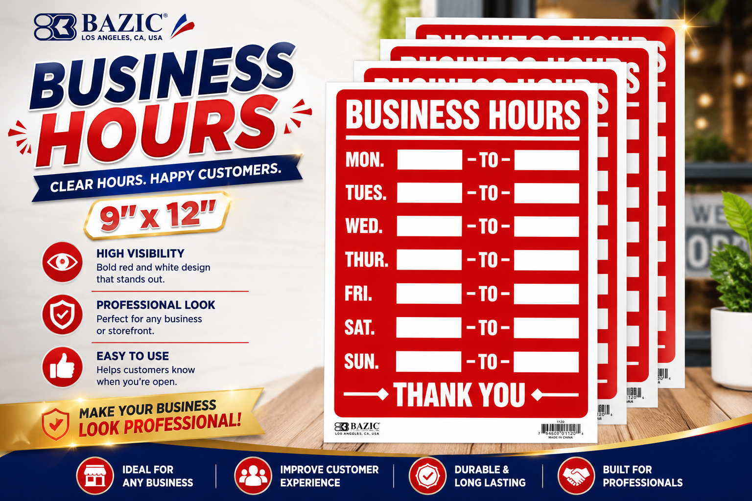 Bazic 9"X12" Business Hours 1CT product image