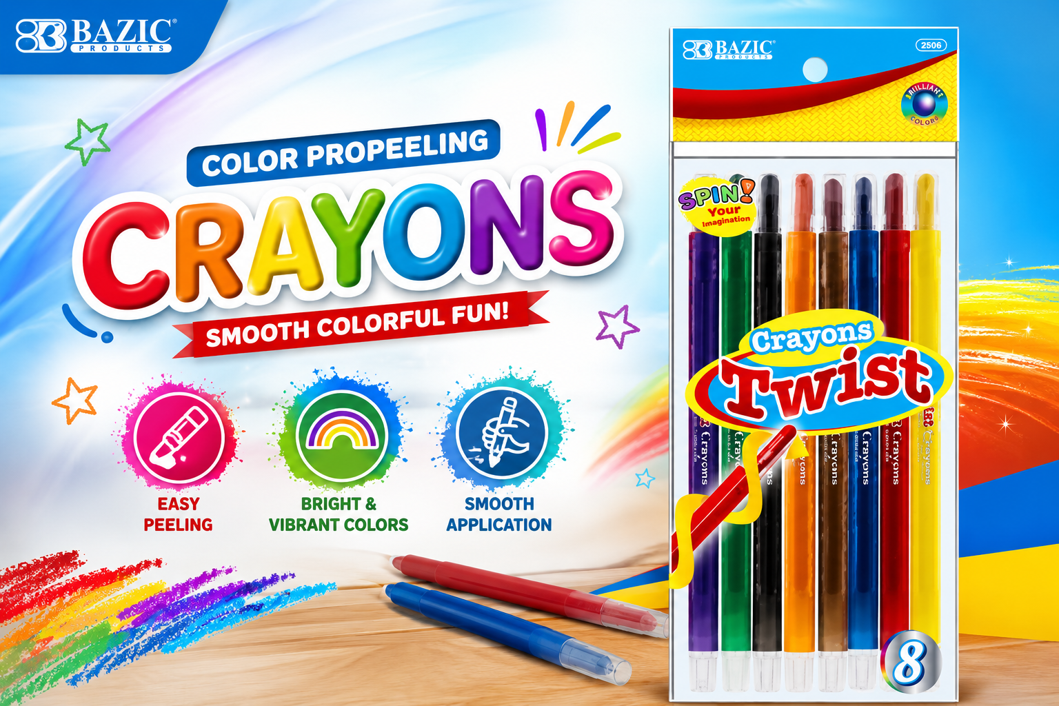 Bazic 2506 Color Propeeling Crayons 8CT/PK (C12) product image