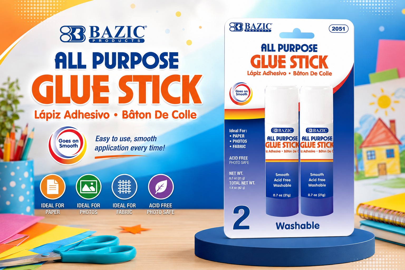 Bazic 2051 All Purpose Premium Glue Stick 2/PK (C24) product image