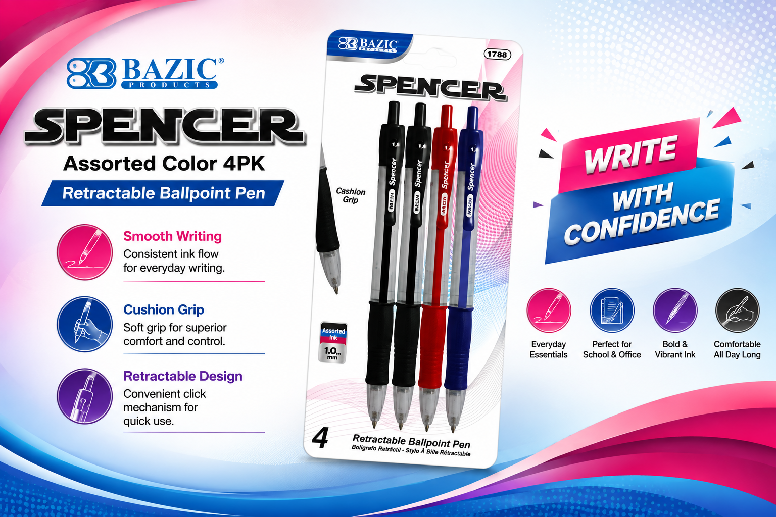 Bazic 1788 Spencer Assorted Color 4PK (C144) product image