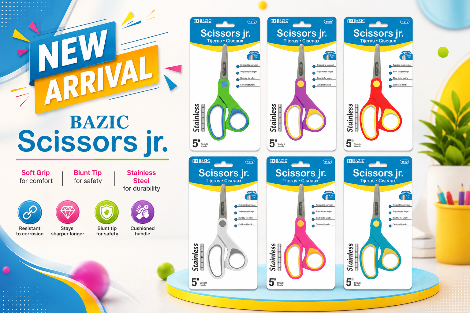 Bazic Scissors Jr. 5" Soft Grip Blunt Tip Stainless Steel #4410 1CT (C144) product image
