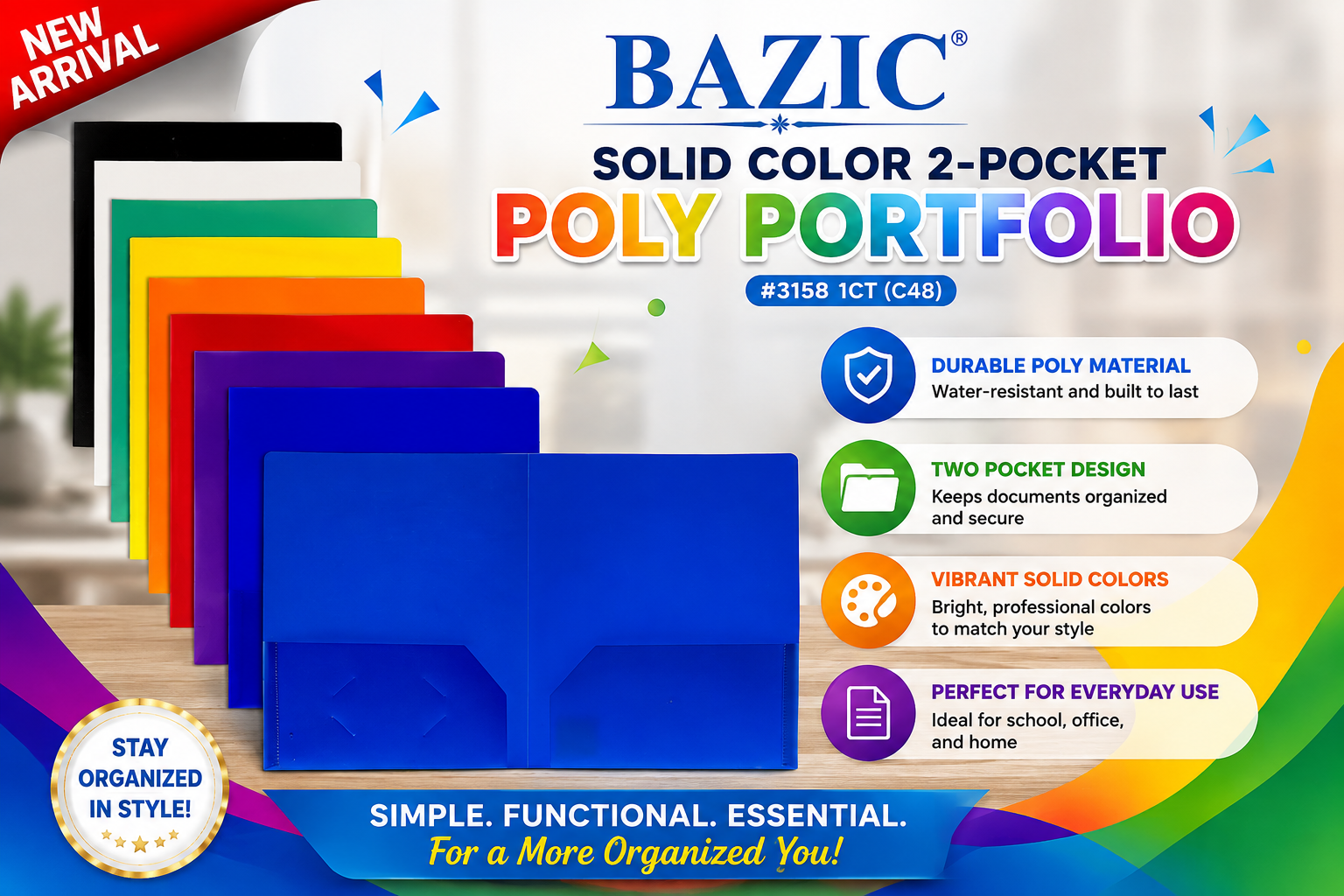 Bazic Solid Color 2-Pocket Poly Portfolio #3158 1CT (C48) product image