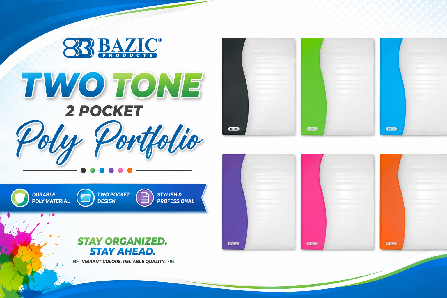Bazic Two Tone 2 Pocket Poly Portfolio 1CT  3183 product image