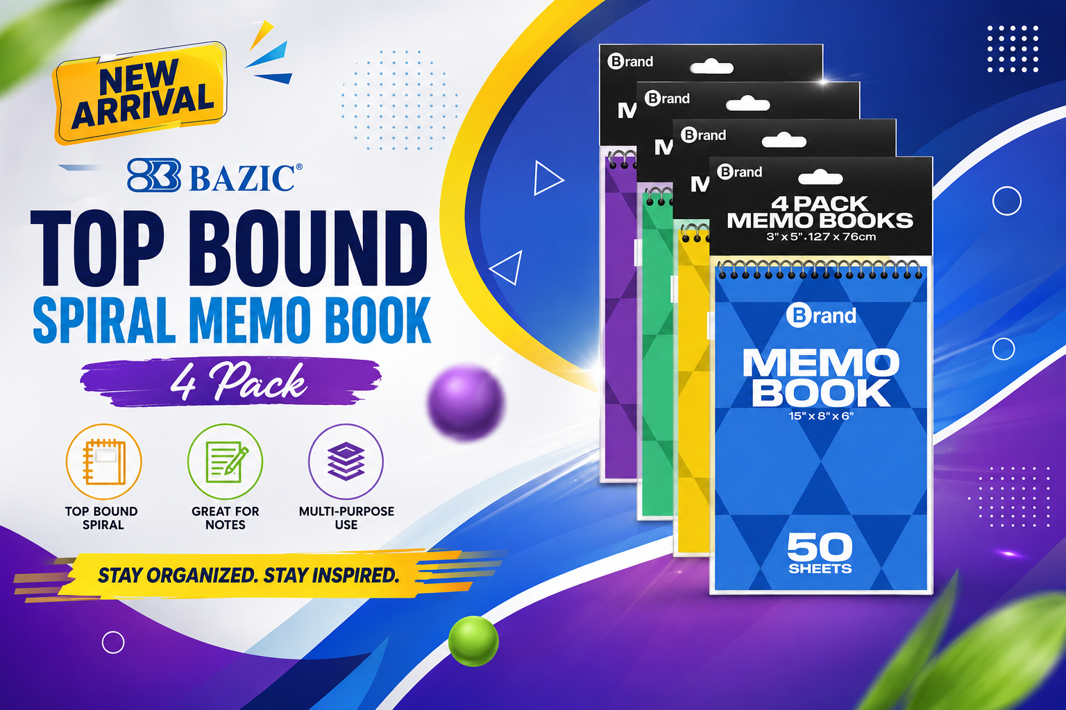 Bazic 503 Top Bound Spiral Memo Book 4 Pack product image