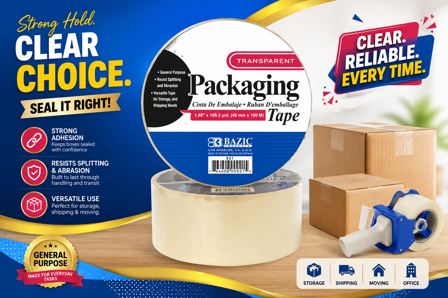 Bazic Packing Tape Clear 1.88" X 109.3 product image