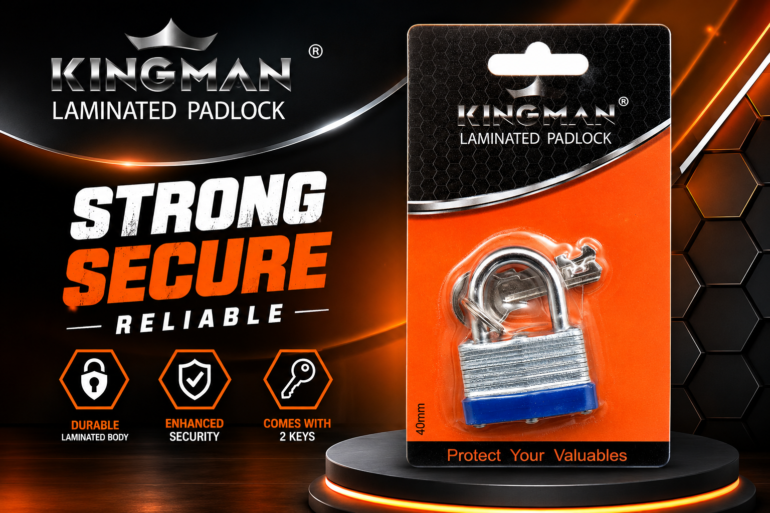 Kingman Laminated Padlock W/2-Keys 40Mm 1CT (C24) product image