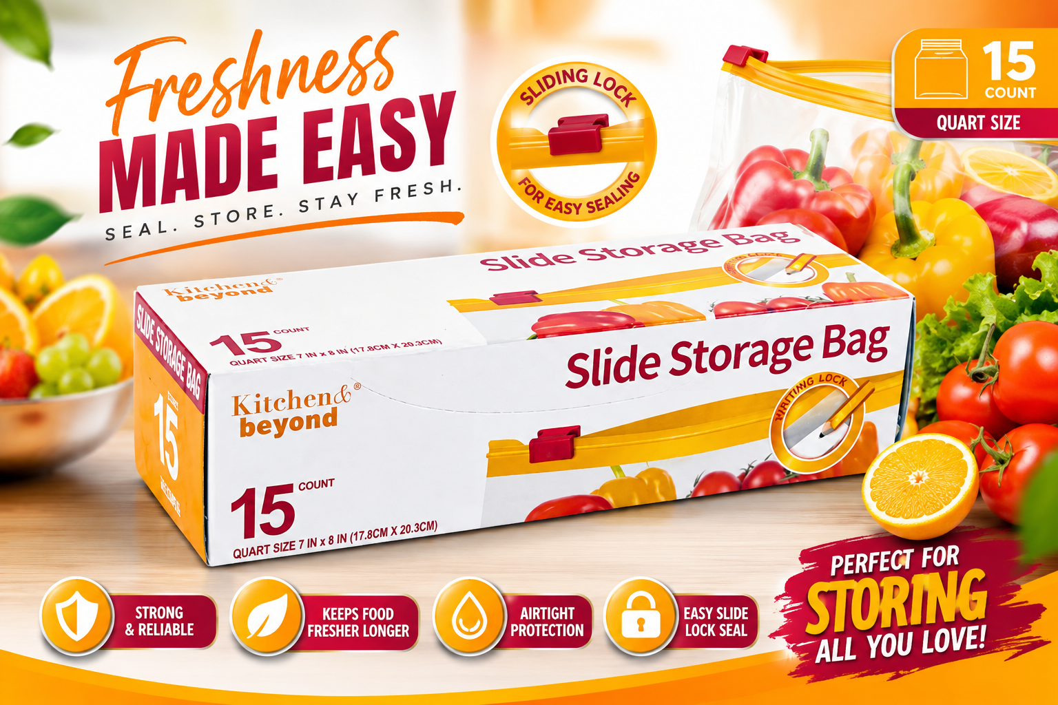 Kitchen Beyond Slide Storage Quart Size 15CT (C24) product image