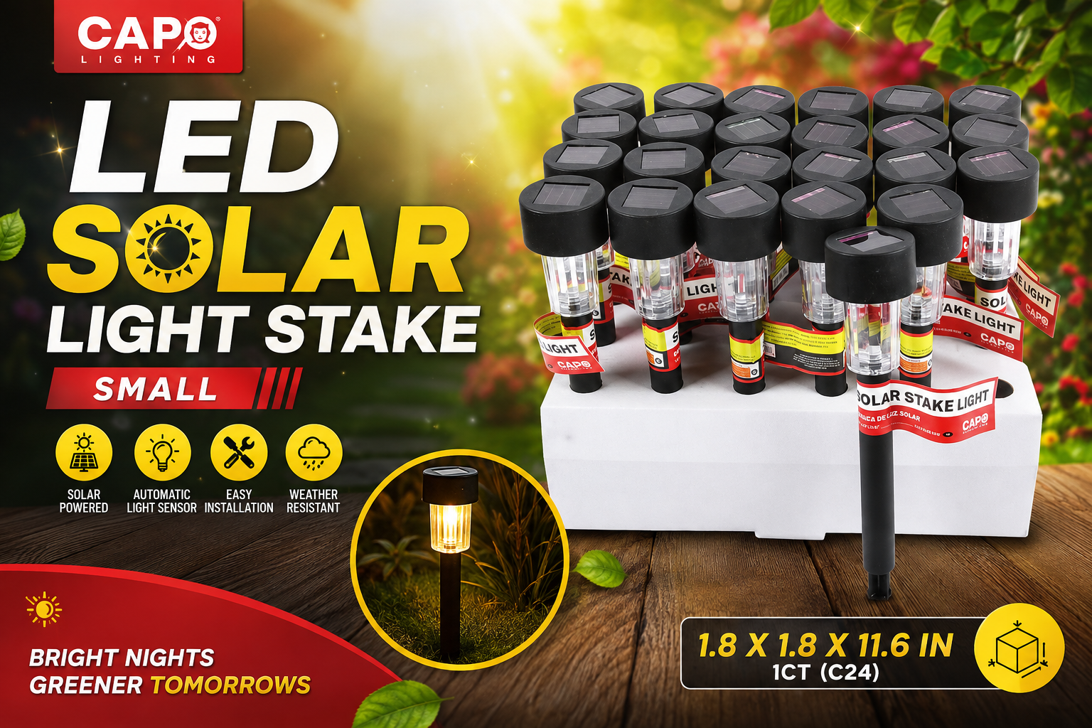 Capo Led Solar Light Stake Small 1.8 X 1.8 X 11.6 IN 1CT (C24) product image