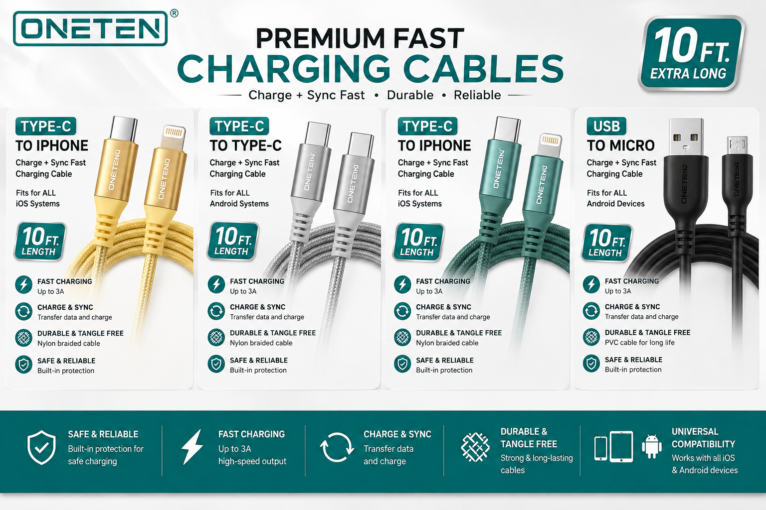 Phone Cable Oneten 10Ft 1CT (B10/C50) product image