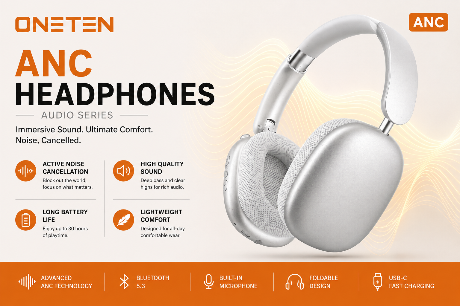 Oneten Audio Series Headphones ANC OT-H25 1Ct (C4) product image