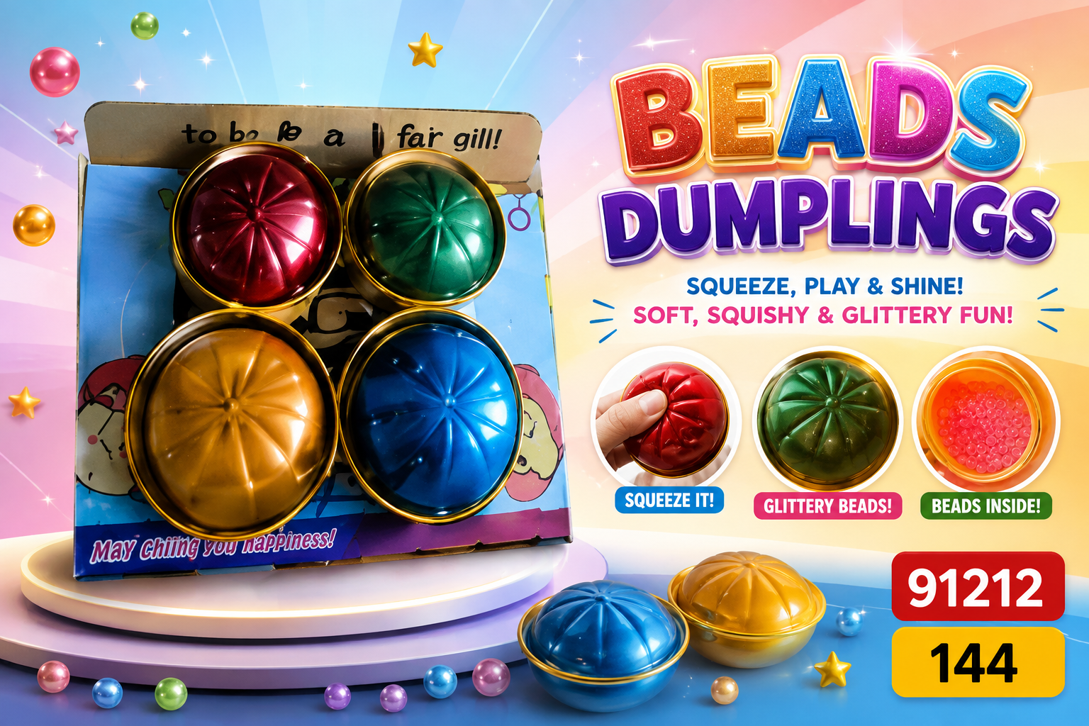 Squishy Toys Beads Glitter Dumplings #CH91212 12CT (C12) . product image