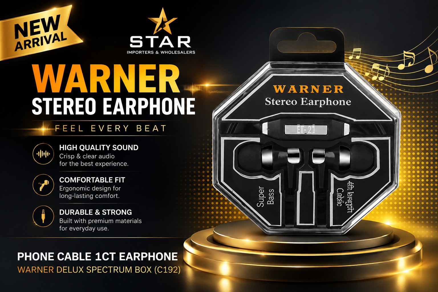 Phone Cable 1CT Earphone Warner Delux Spectrum Box (C192) product image