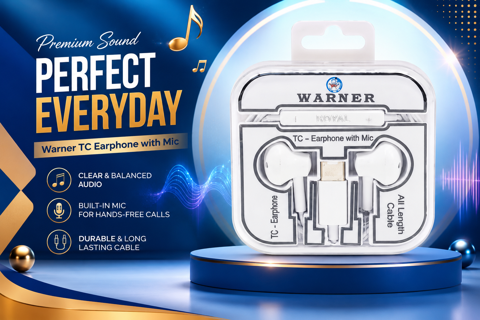 Phone Warner Tc Earphone With Mic Deluxe Royal 66632 1CT (C12) product image