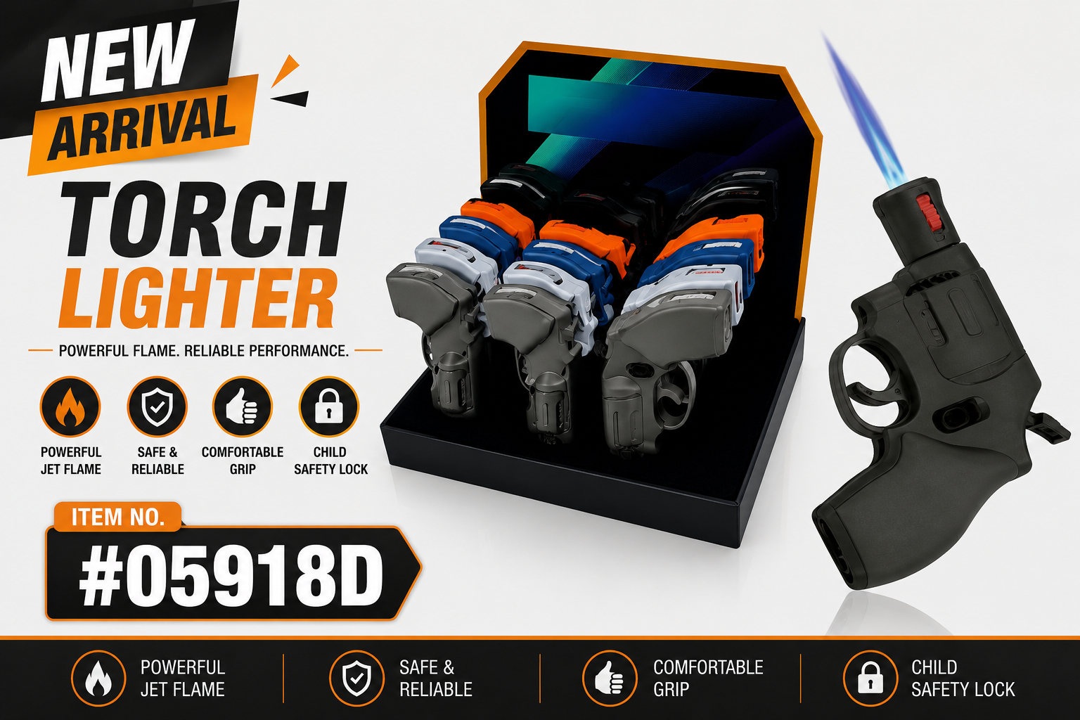 Lgt Techno Metal/Rubber Finish Color Revolver Torch 12CT (C24) product image