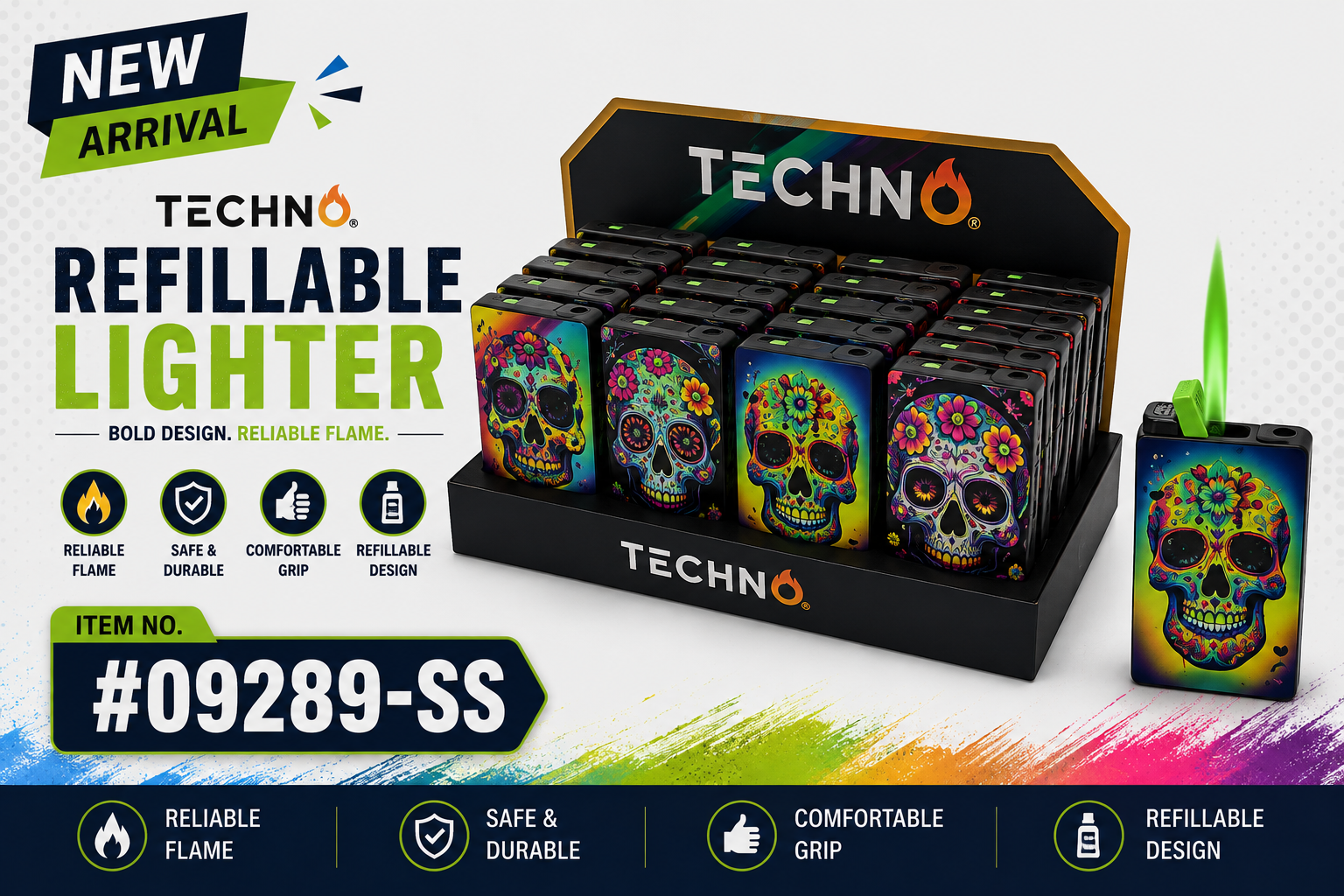 Lgt Techno Skull/Signs Card Design Lighter 20CT Box 09289 (C18) - image 1 of 2