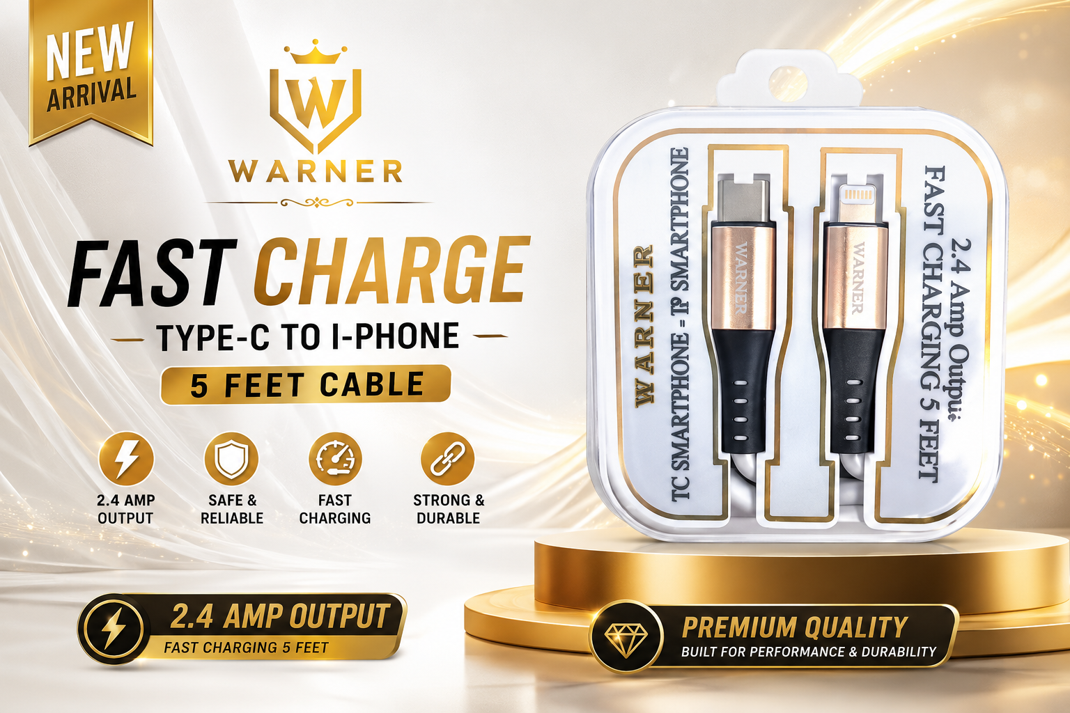 Phone Cable 1CT Warner 5Ft Type-C To I-Phone Royal Box #00002 (C12) product image