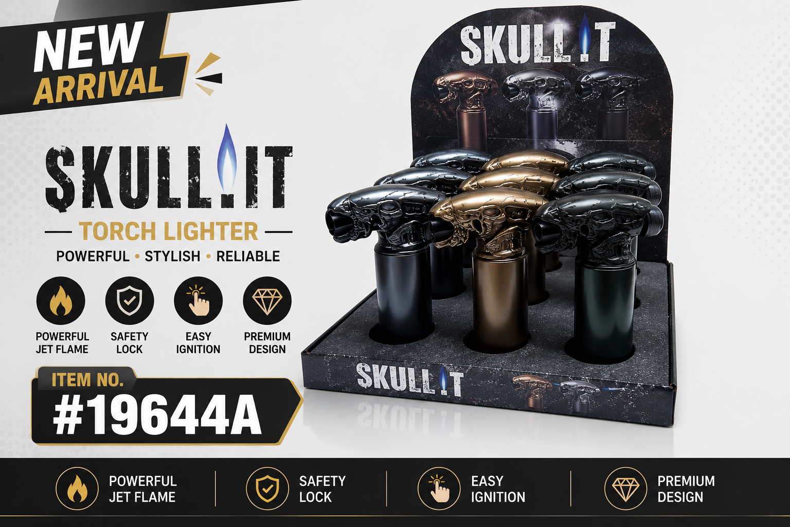 Lgt Skull It Alien Head Angle Torch Lighter 9CT (C16) product image
