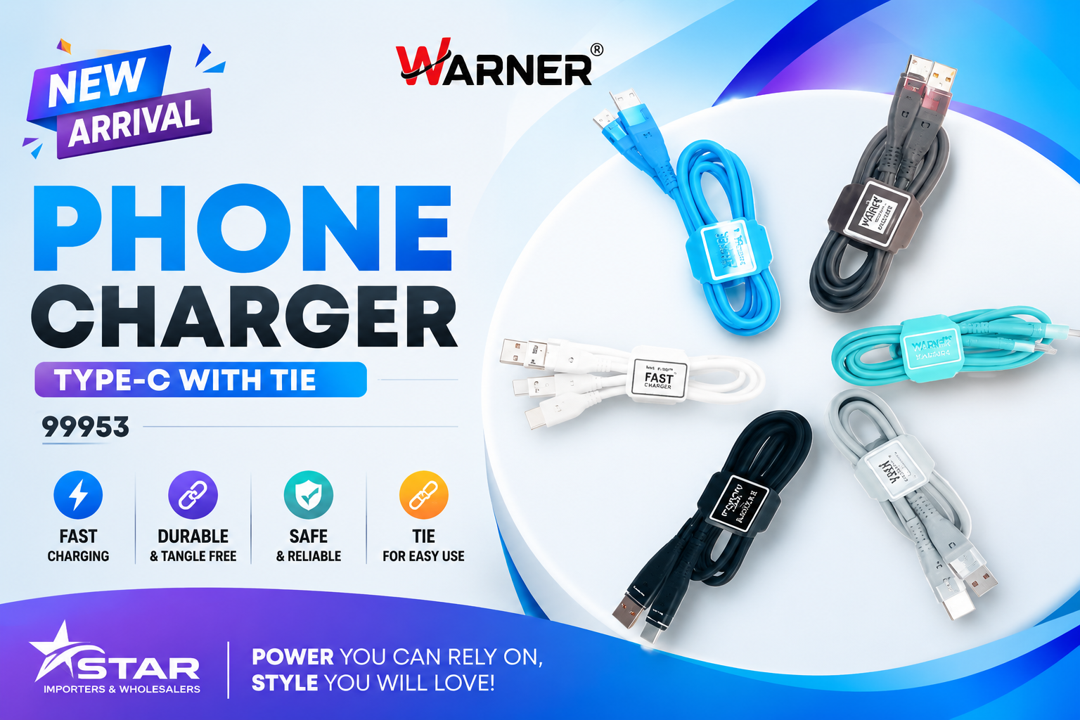 Phone Charger Warner 1CT Type-C With Tie 99953 product image